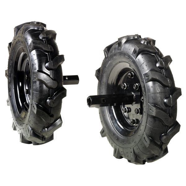 Pair of 3.50-6 tyred wheels